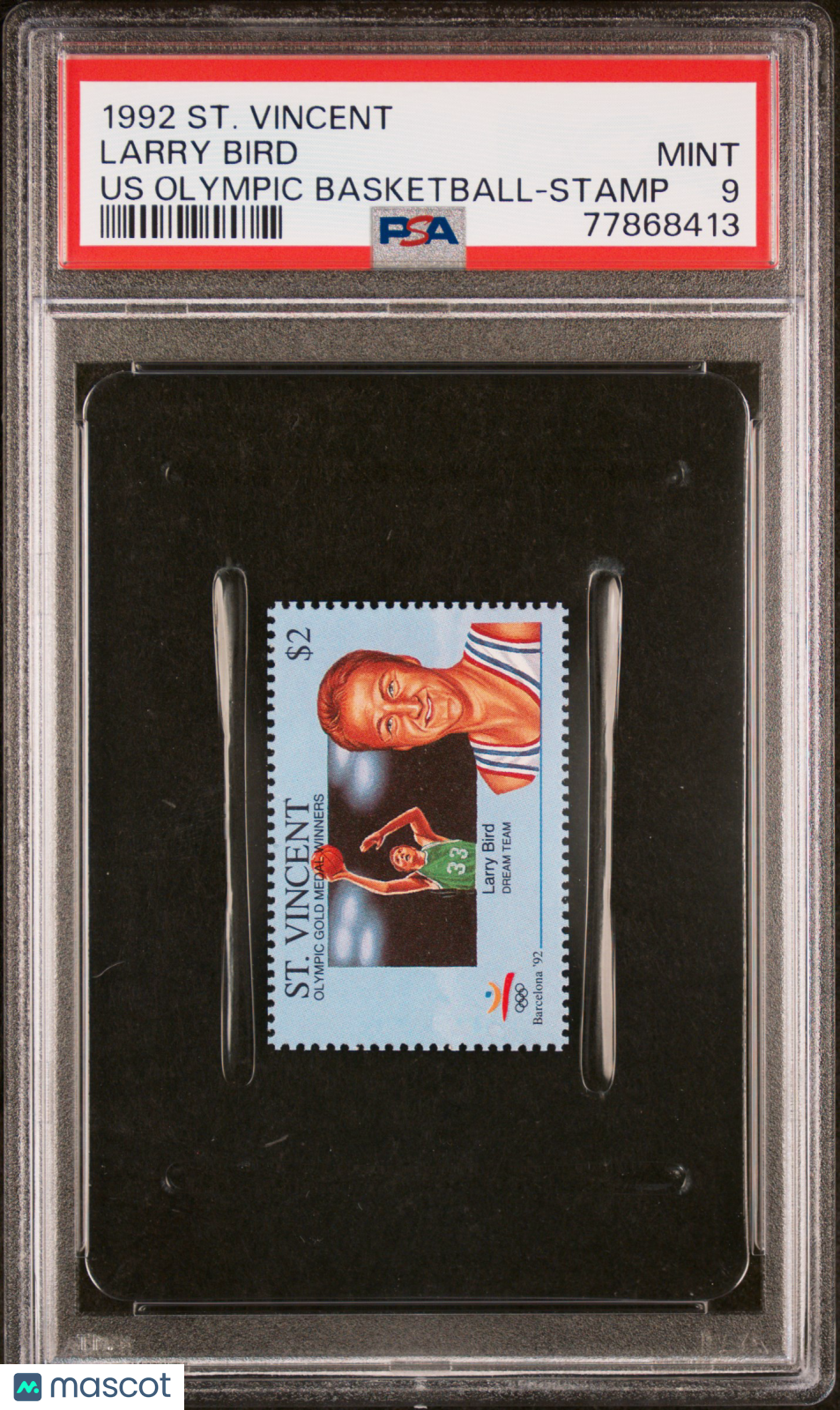 1992 ST. Vincent Us Olympic Basketball Larry Bird Stamp PSA 9