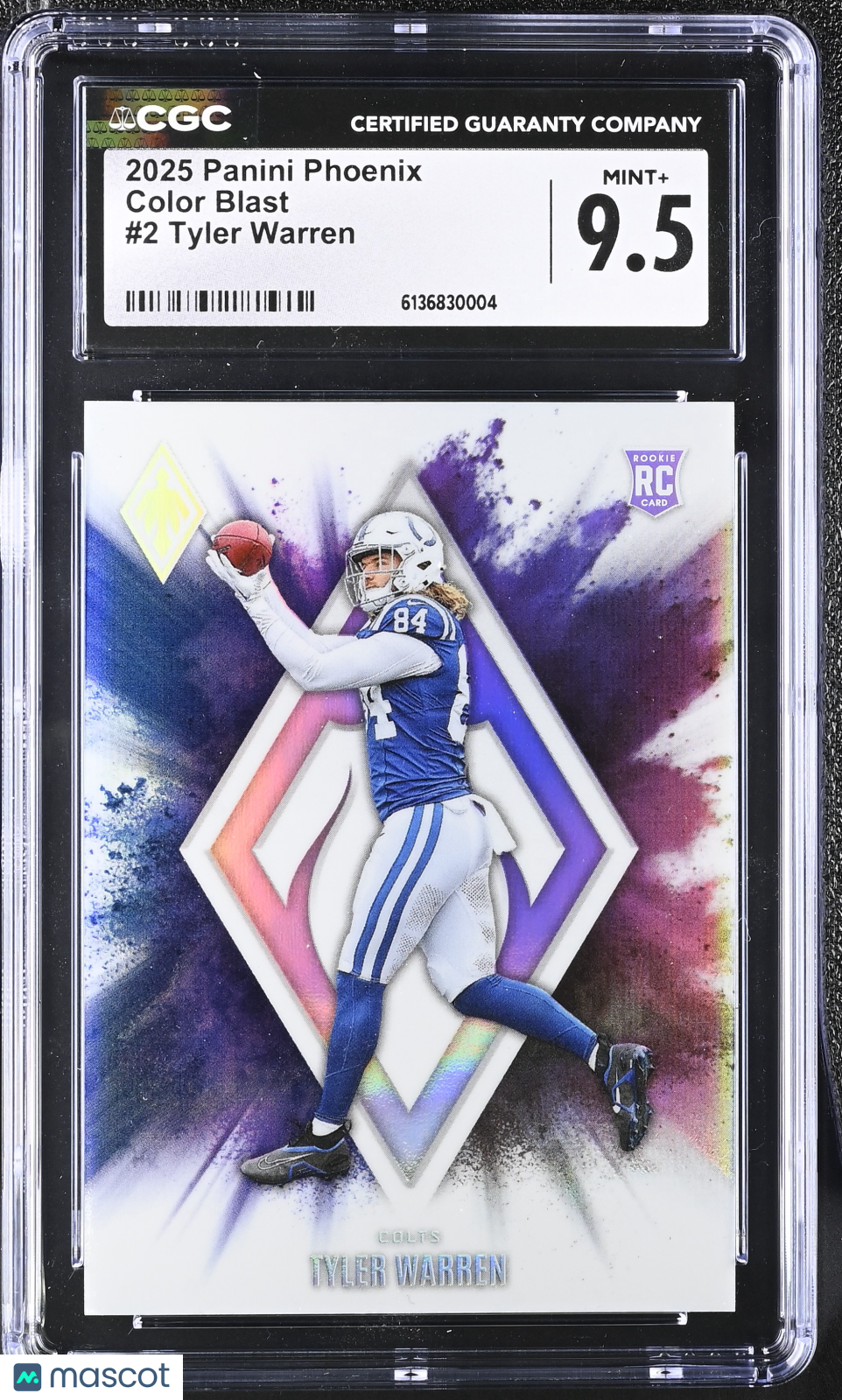 2025 Panini Phoenix Football Tyler Warren #2 Color Blast RC CGC 9.5