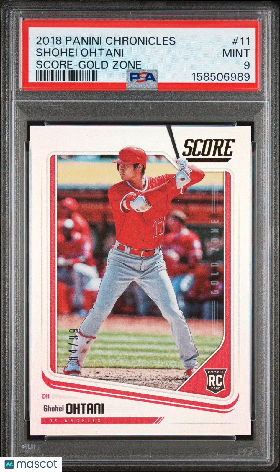 2018 Panini Score Shohei Ohtani #11 Gold Zone RC 84/99 PSA 9