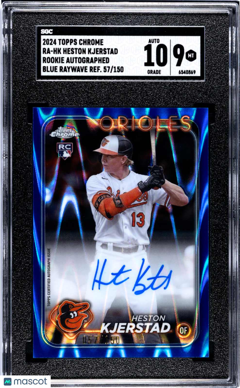 2024 Topps Chrome Heston Kjerstad #HK Auto Blue Raywave 057/150 SGC 9 Auto 10