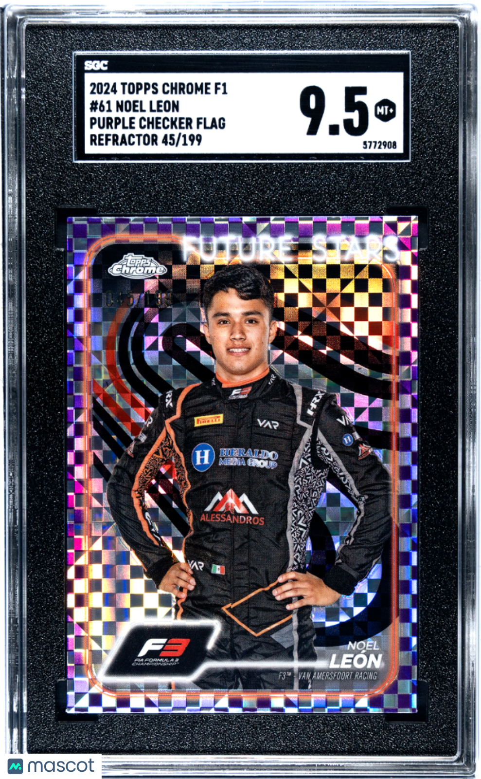 2024 Topps Chrome F1 Noel Leon #61 Purple Checker Flag Refractor SGC 9.5