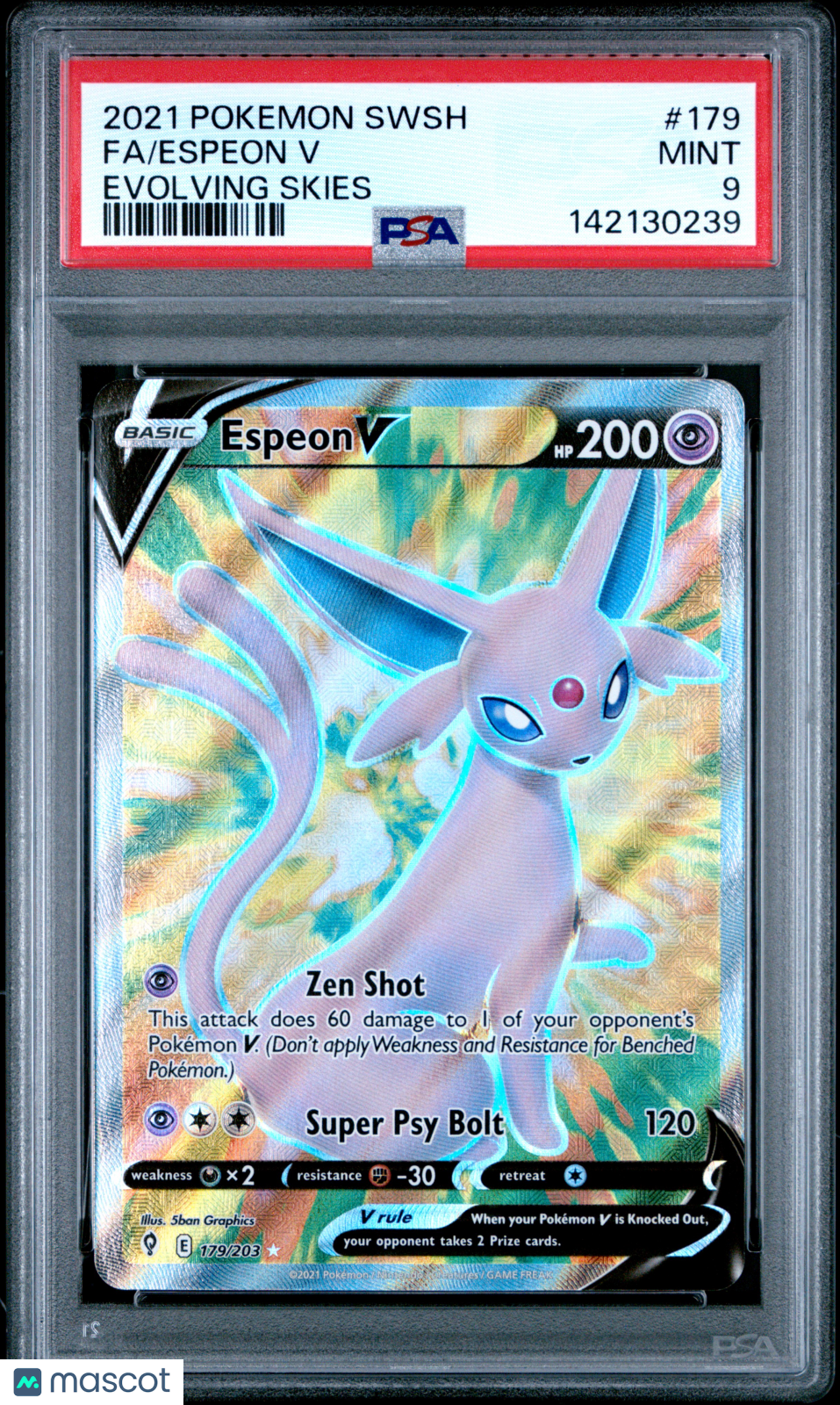 2021 Pokemon Sword & Shield Evolving Skies Espeon V PSA 9 #179/203