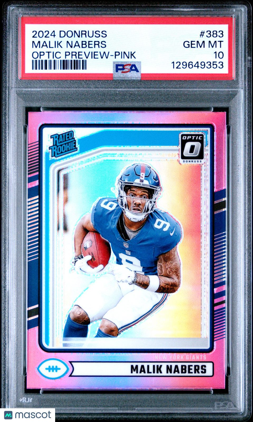 2024 Donruss Optic Rated Rookie Malik Nabers #383 Preview Pink PSA 10