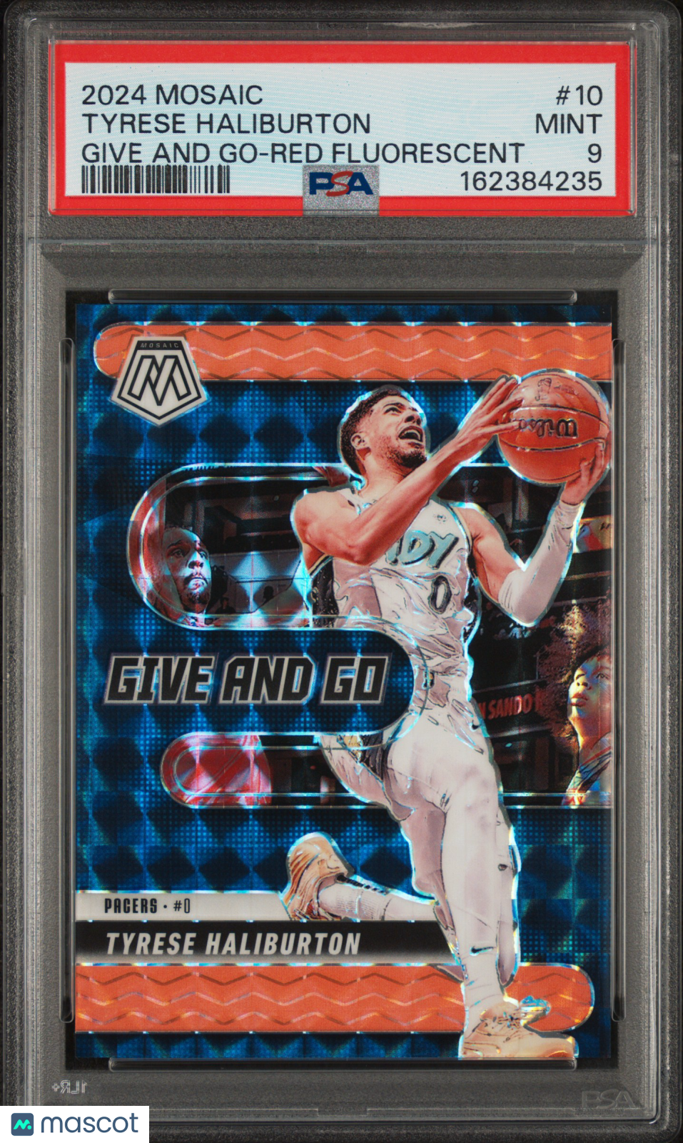 2024 Panini Mosaic Give And Go Tyrese Haliburton #10 Red Fluorescent 18/75 PSA 9