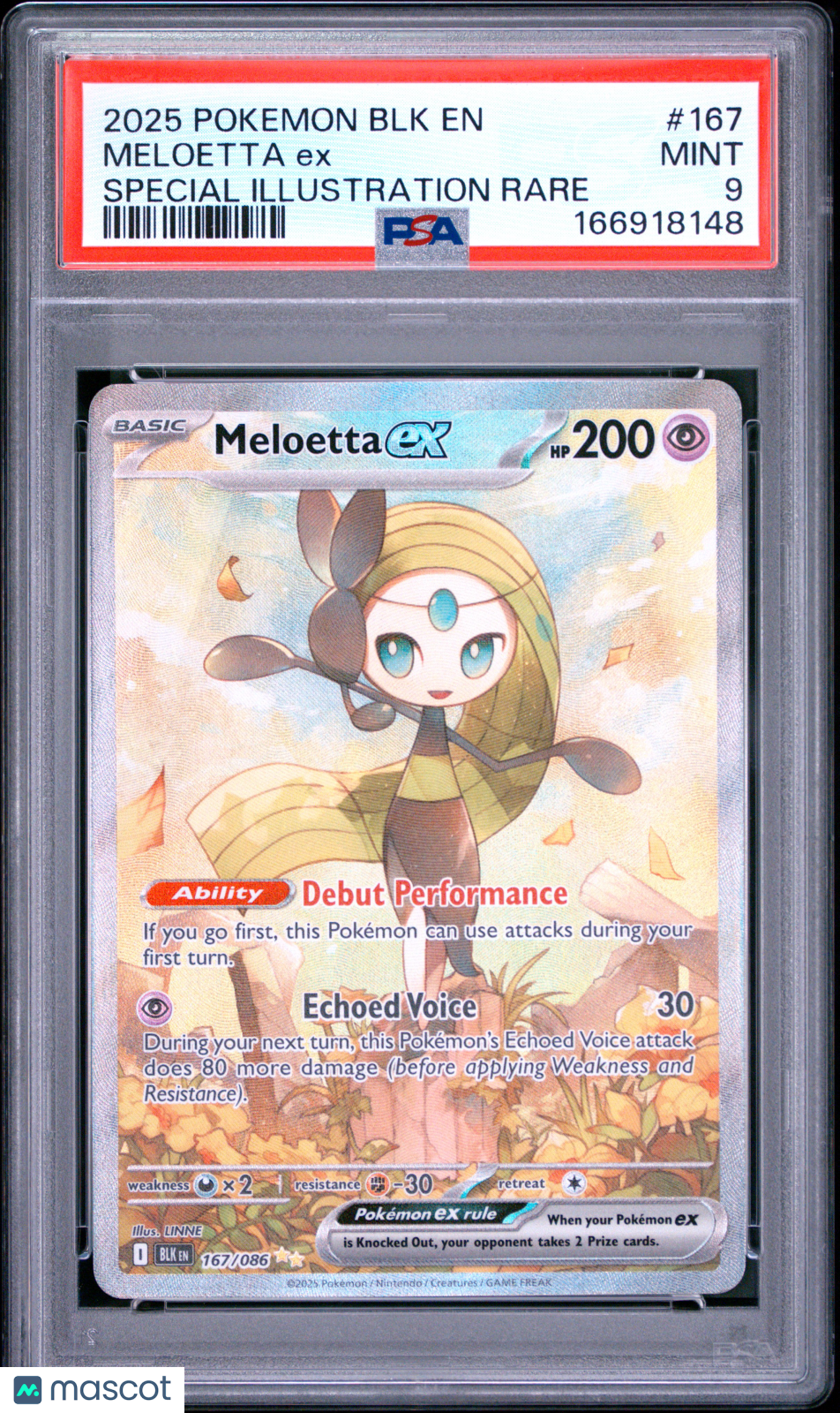 2025 Black Bolt Meloetta ex Special Illustration Rare PSA 9 #167/086