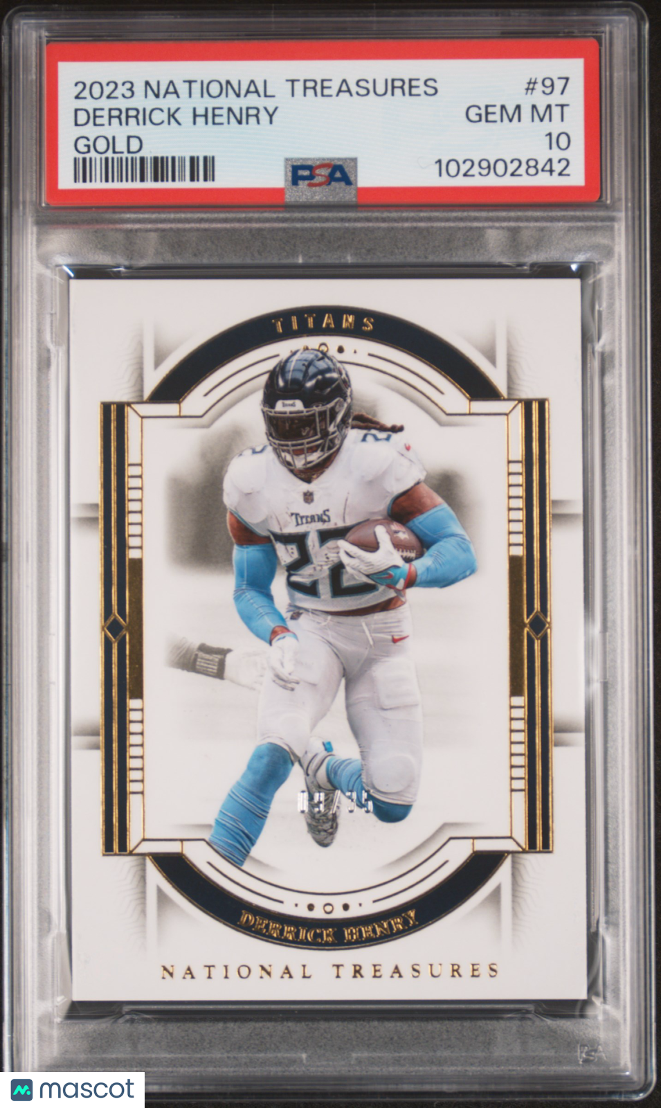 2023 Panini National Treasures Derrick Henry #97 Gold 09/35 PSA 10