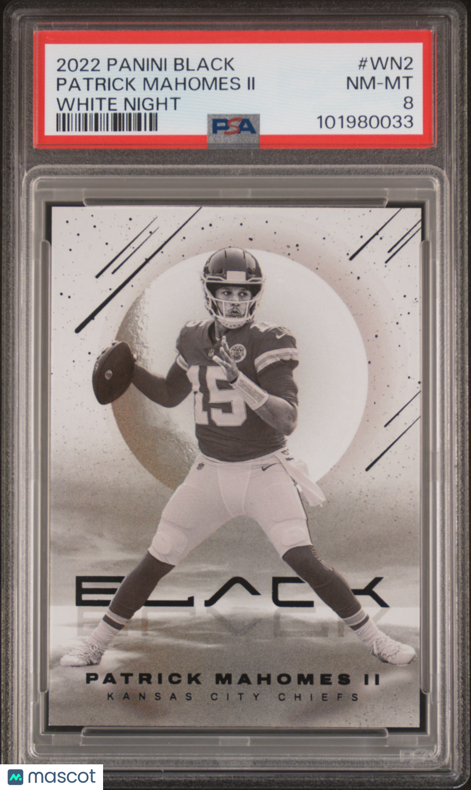 2022 Panini Black Patrick Mahomes II #WN-2 White Night PSA 8