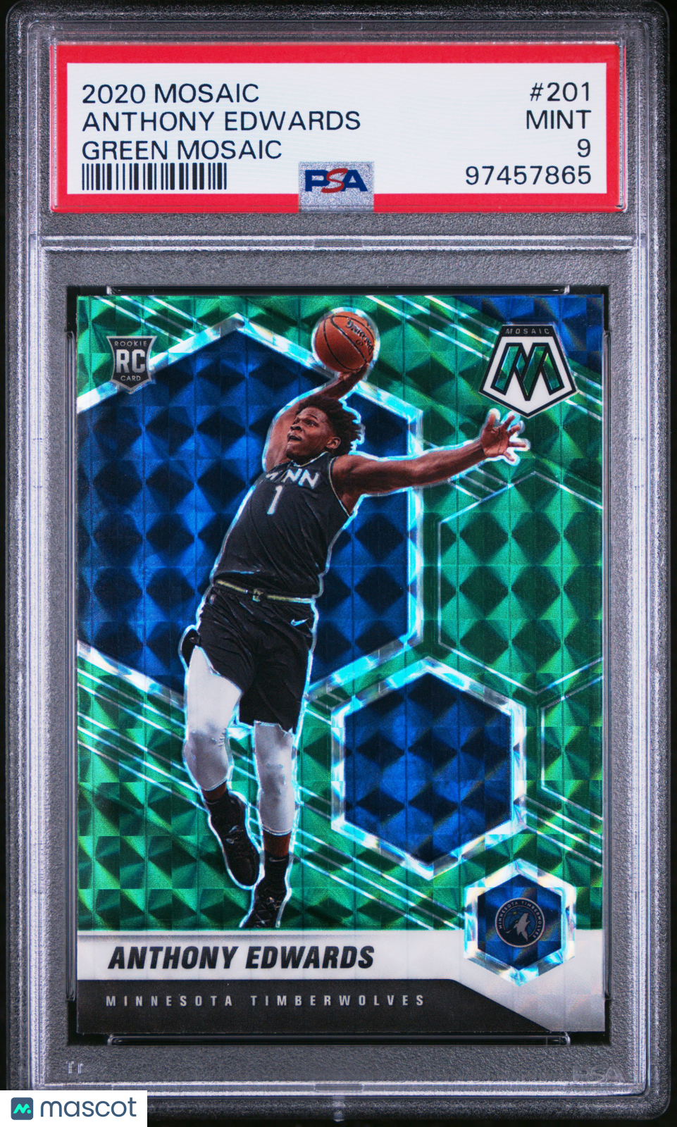 2020 Panini Mosaic Anthony Edwards #201 Green RC PSA 9