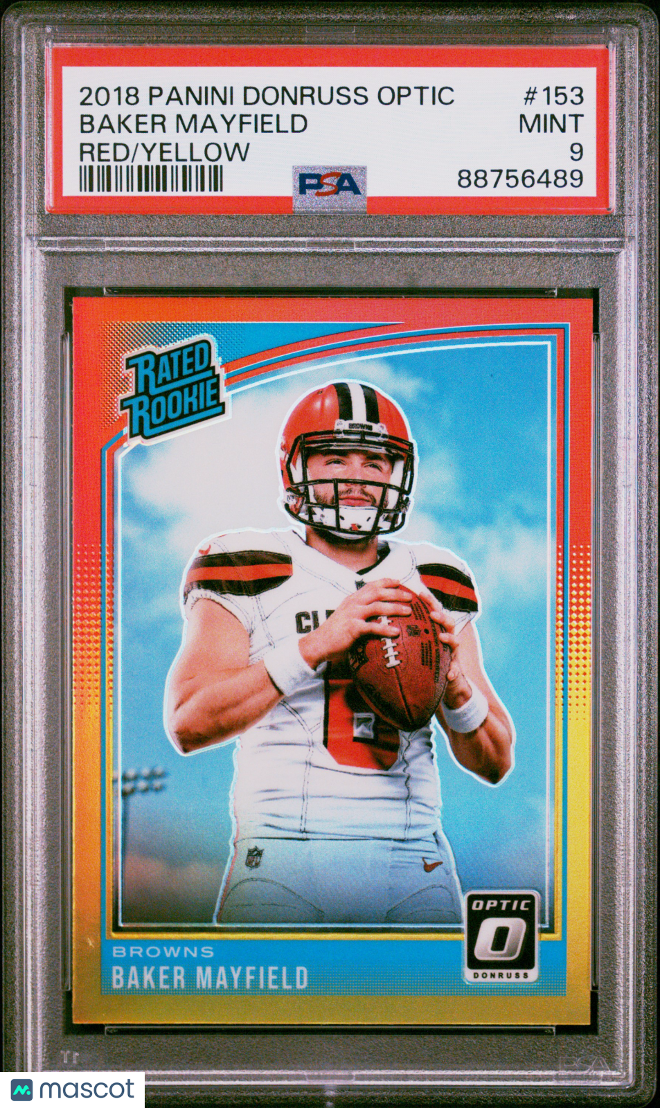 2018 Donruss Optic Rated Rookie Baker Mayfield #153 Red Yellow PSA 9