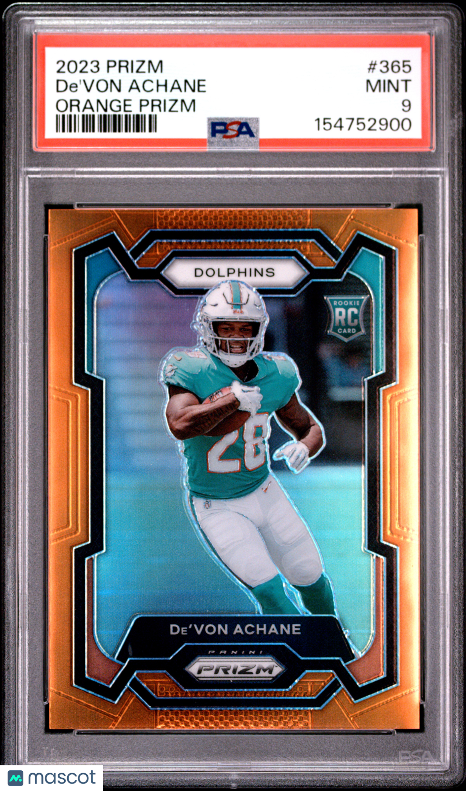 2023 Panini Prizm De'von Achane #365 Orange PSA 9