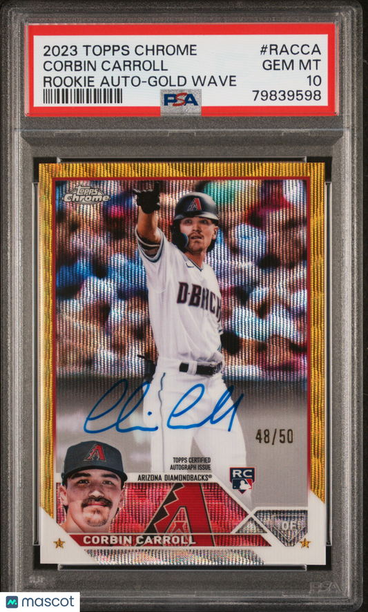 2023 Topps Chrome Rookie Autograph Corbin Carroll #RACCA Gold Wave 48/50 PSA 10