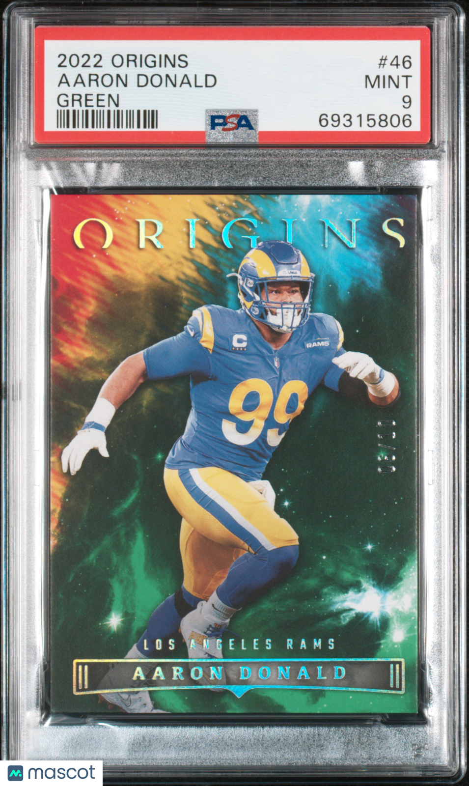 2022 Panini Origins Aaron Donald #46 Green 06/10 PSA 9