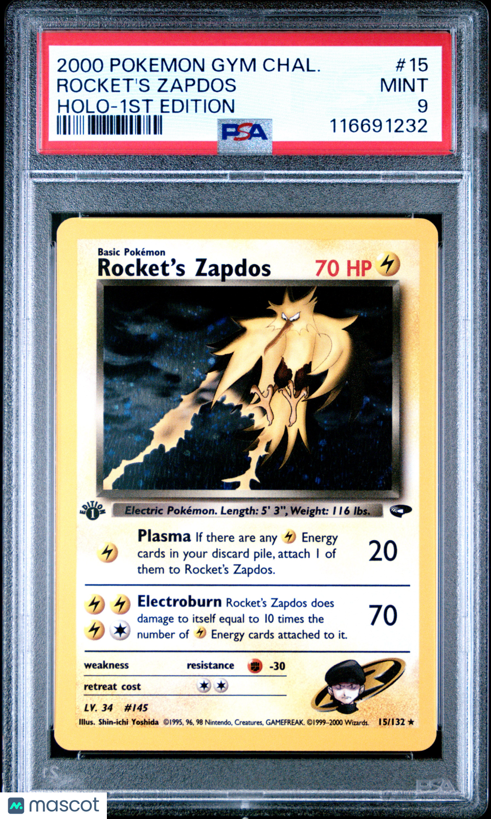 2000 Pokemon Gym Challenge Rocket's Zapdos Holo-1st Edition PSA 9 #15