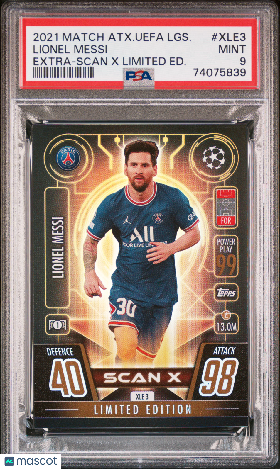 2021 Topps Match Attax UEFA Champions League Scan X Lionel Messi #XLE-3 PSA 9