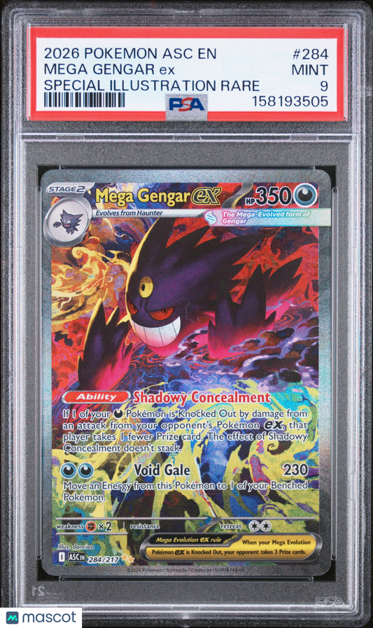 2026 Pokemon Ascended Heroes Mega Gengar ex Special Illustration PSA 9 #284/217