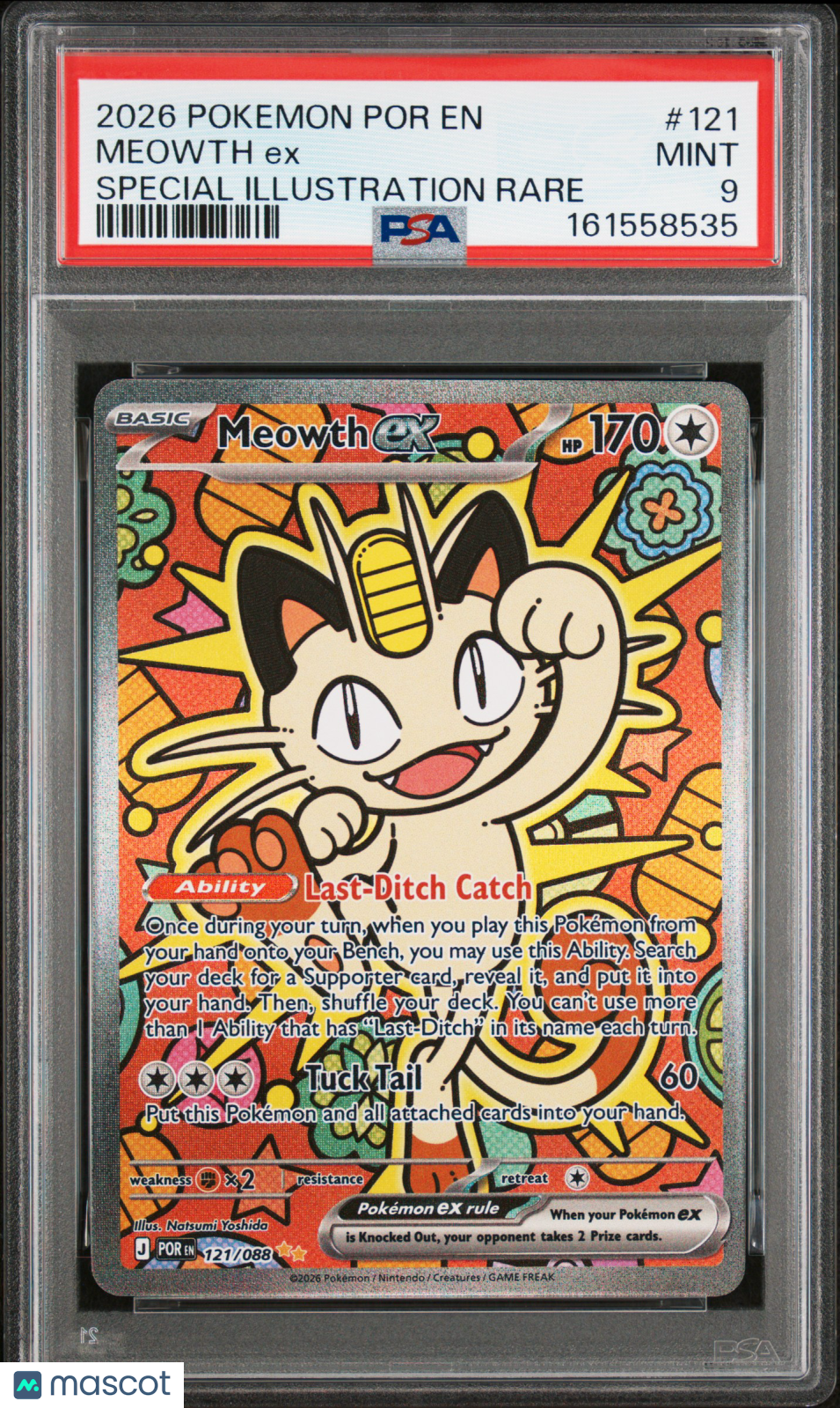 2026 Pokemon Perfect Order Meowth ex Special Illustration Rare PSA 9 #121/088