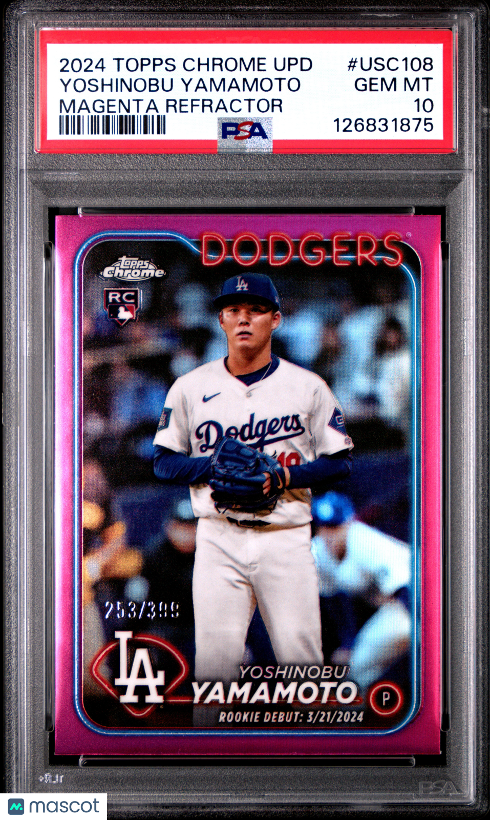 2024 Topps Chrome Update Yoshinobu Yamamoto #USC108 Magenta RC 253/399 PSA 10