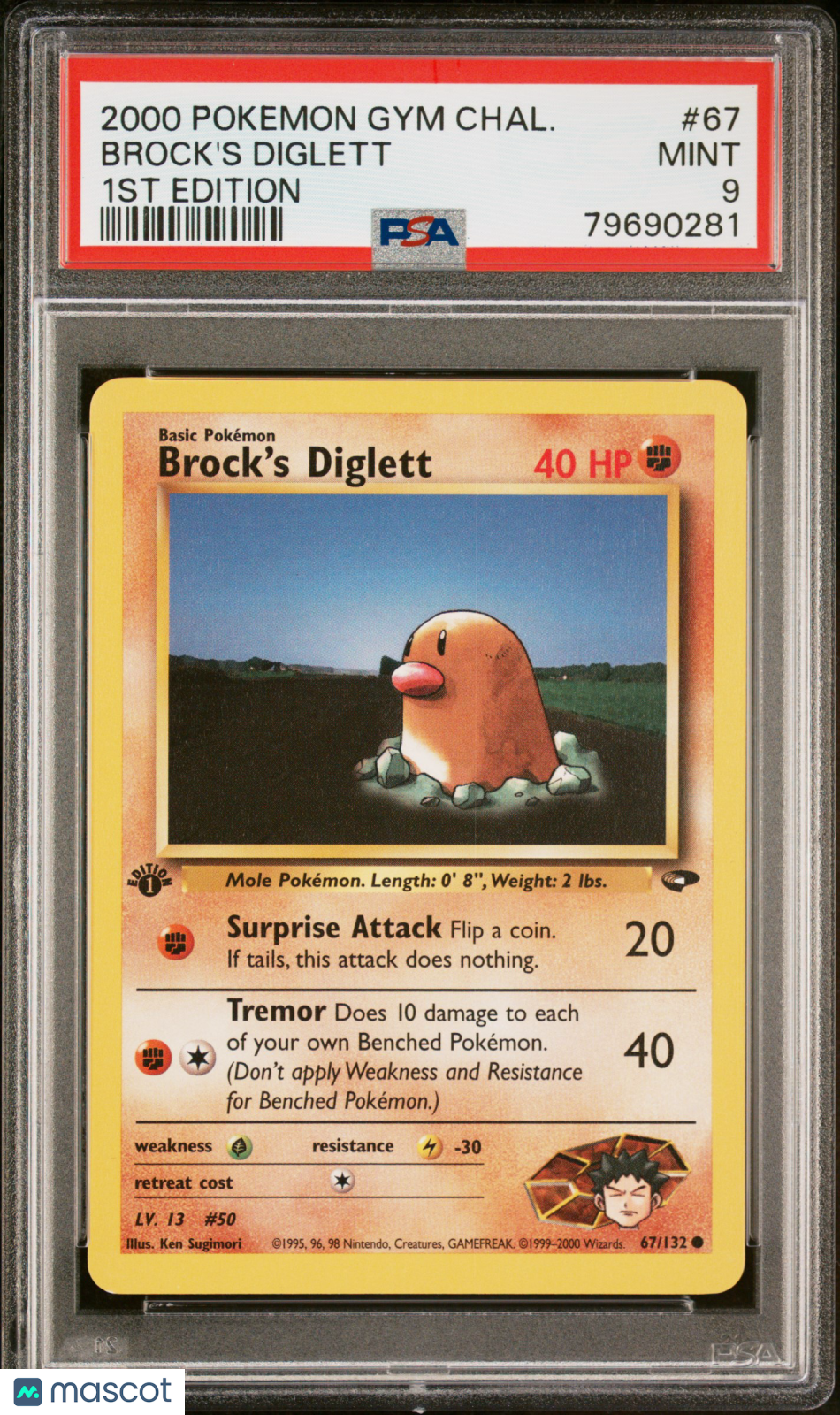 2000 Pokemon Gym Challenge Brock's Diglett #67/132 1ST Edition PSA 9