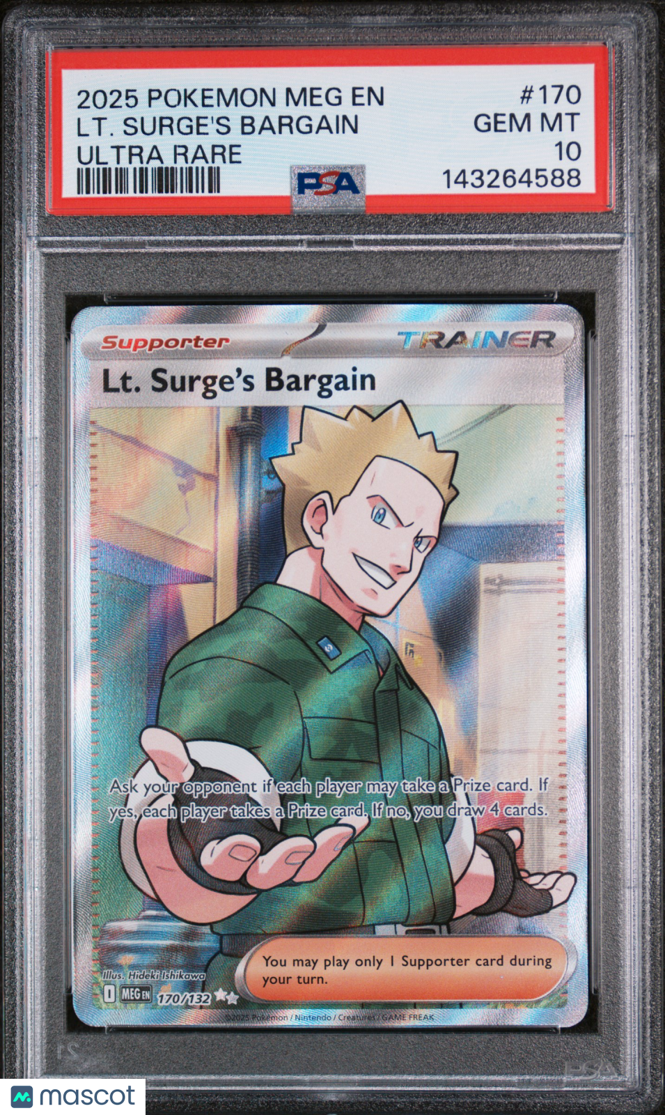 2025 Pokemon Meg EN-Mega Evolution Lt. Surge's Bargain Ultra Rare PSA 10 #170