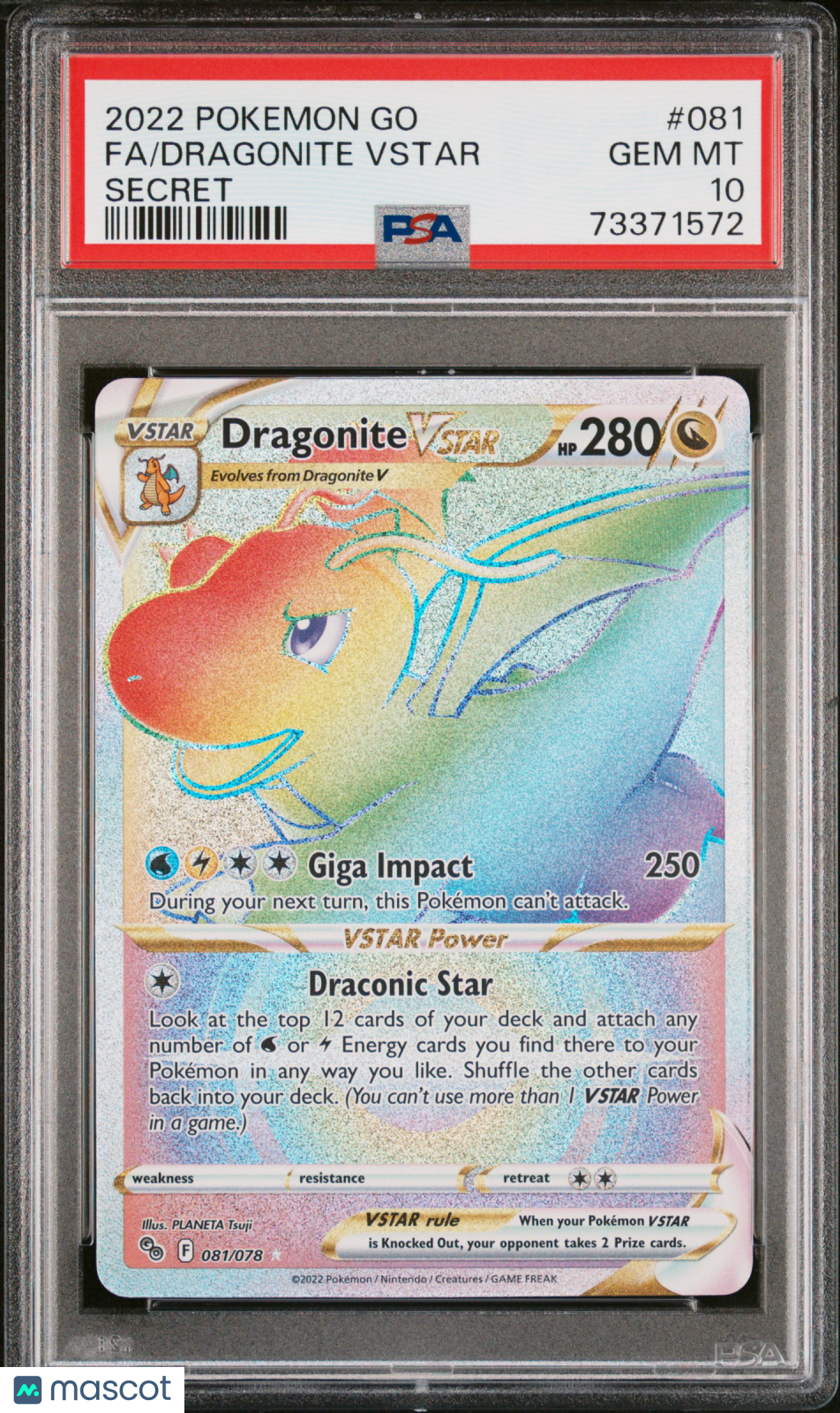 2022 Pokemon GO Dragonite VSTAR Secret PSA 10 #081/078
