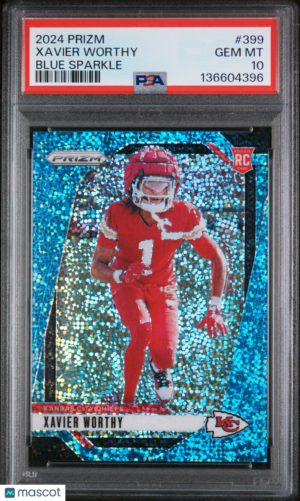 2024 Panini Prizm Xavier Worthy #399 Blue Sparkle 18/96 RC PSA 10