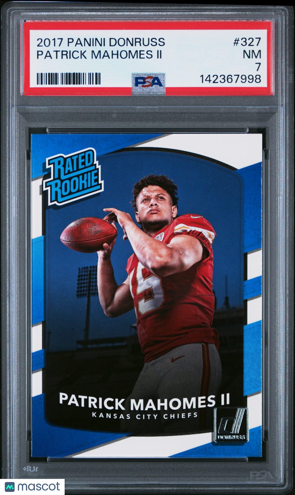 2017 Panini Donruss Rated Rookie Patrick Mahomes II #327 PSA 7