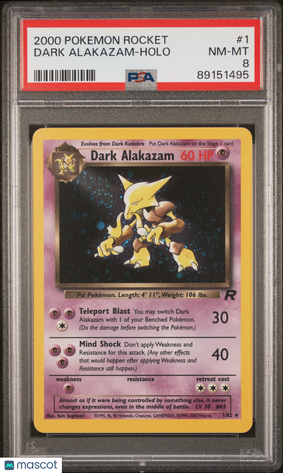 2000 Pokemon Team Rocket Dark Alakazam Holo PSA 8 #1/82