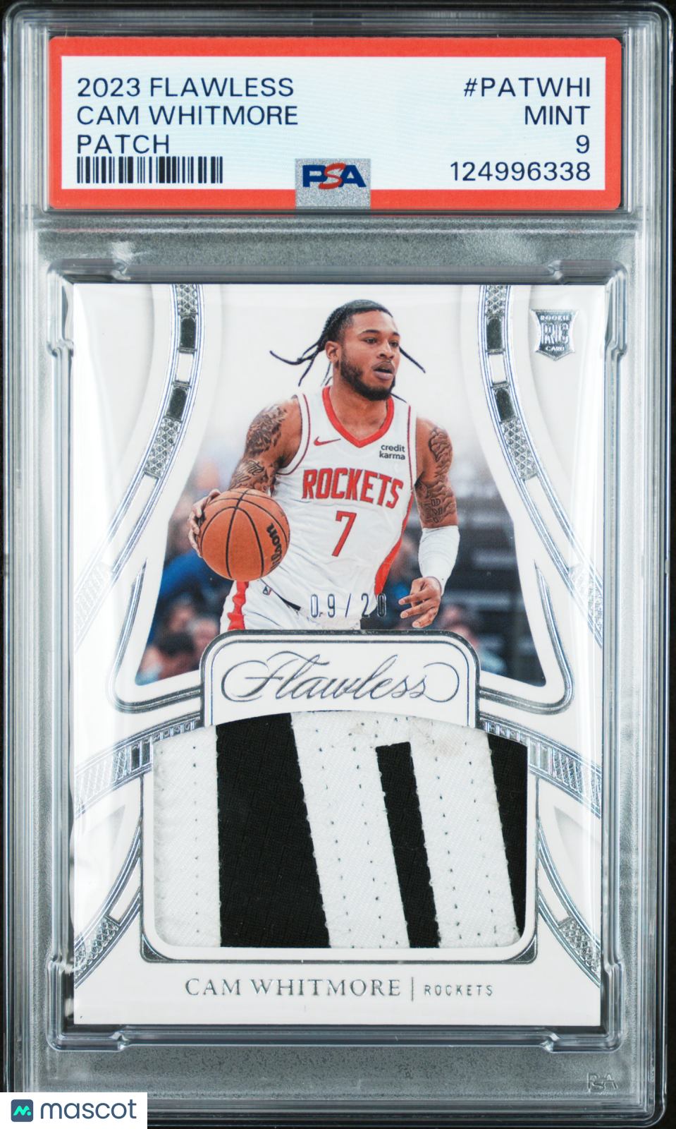 2023 Panini Flawless Patches Cam Whitmore #PATWHI 09/20 RC PSA 9