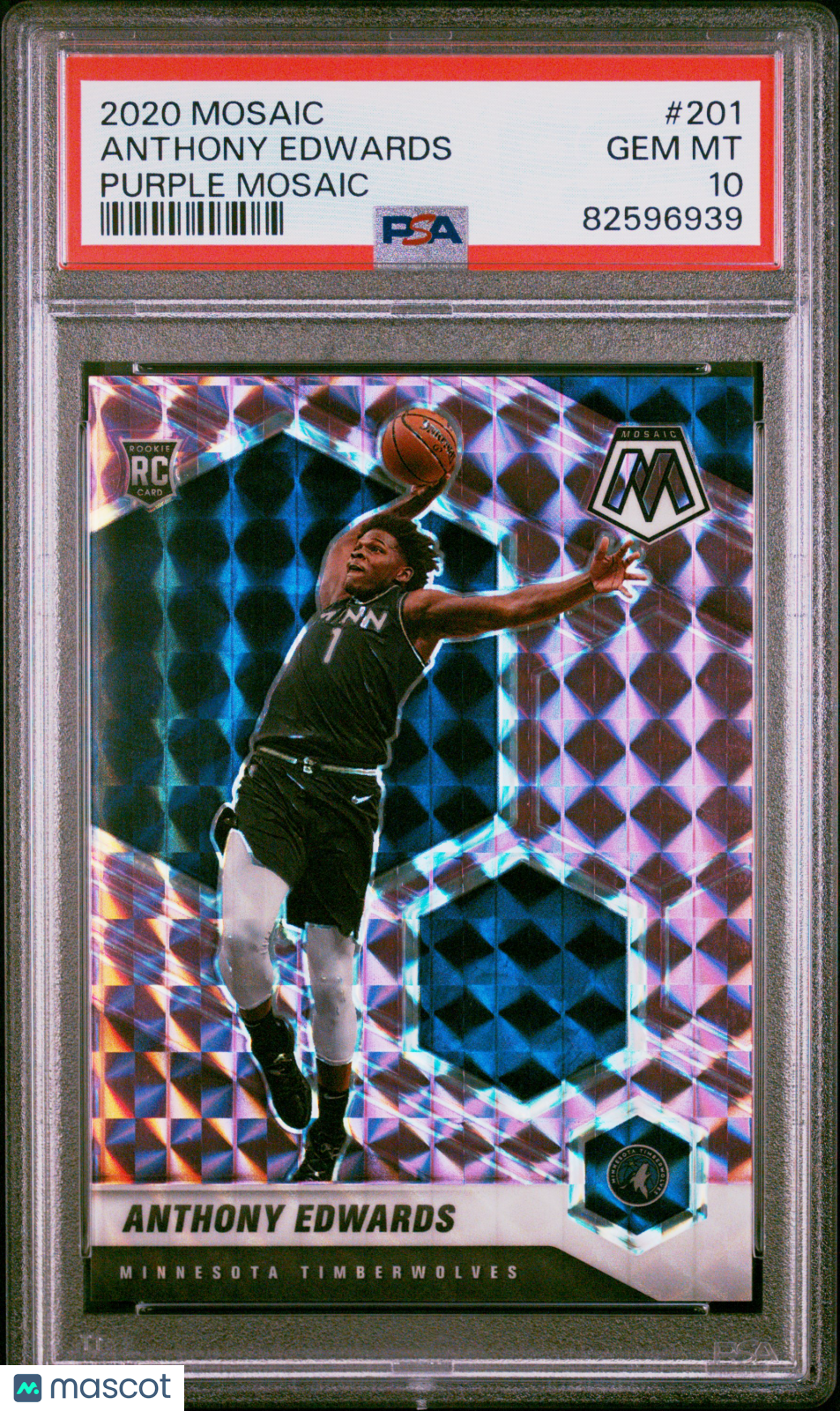 2020 Panini Mosaic Anthony Edwards #201 Purple 22/49 RC PSA 10