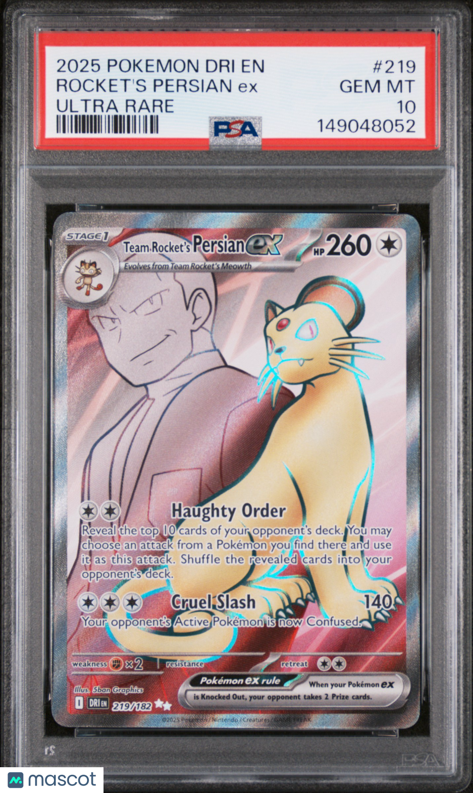 2025 Pokemon Destined Rivals Rocket's Persian ex Ultra Rare PSA 10 #219/172