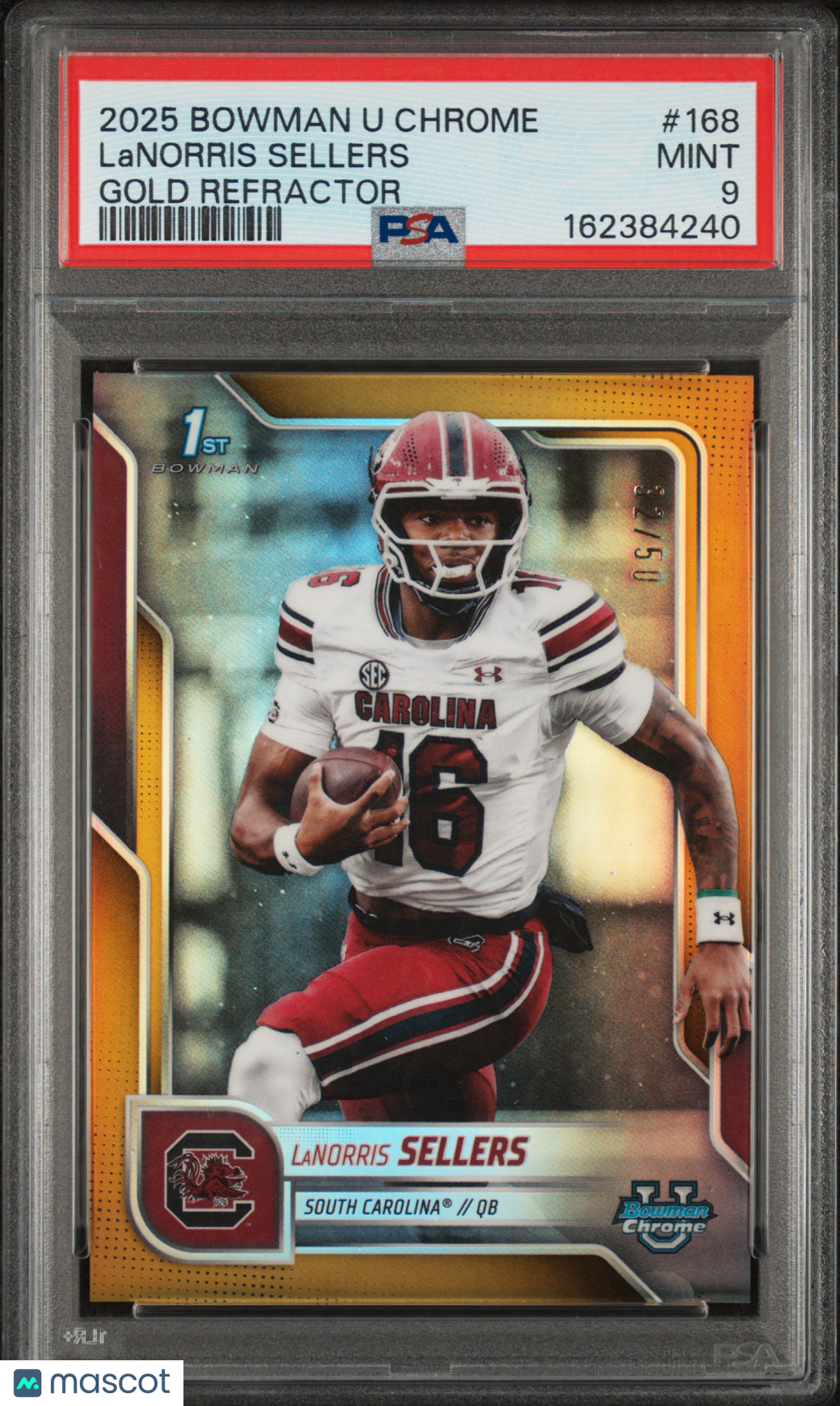 2025 Bowman University Chrome Lanorris Sellers #168 Gold Refractor 32/50 PSA 9