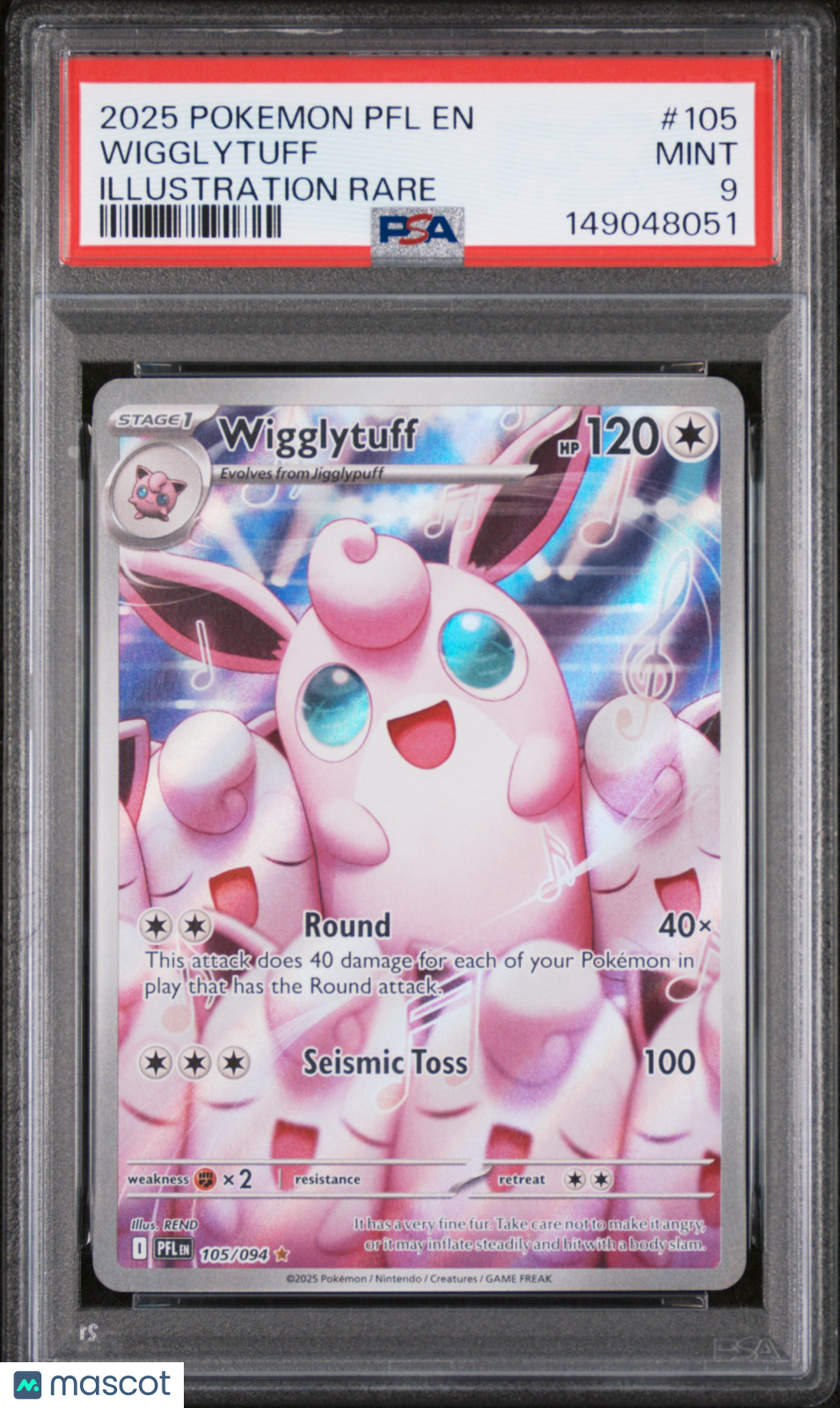 2025 Pokemon Phantasmal Flames Wigglytuff Illustration Rare PSA 9 #105/094